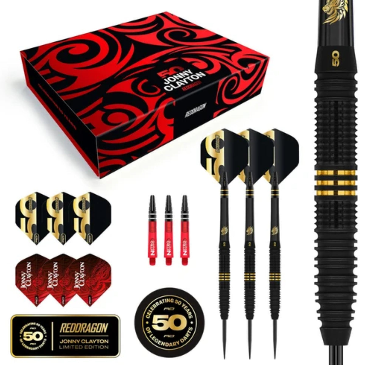 Red Dragon Jonny Clayton 50 Years Anniversary Limited Edition 90% - Steel Tip Darts 22G