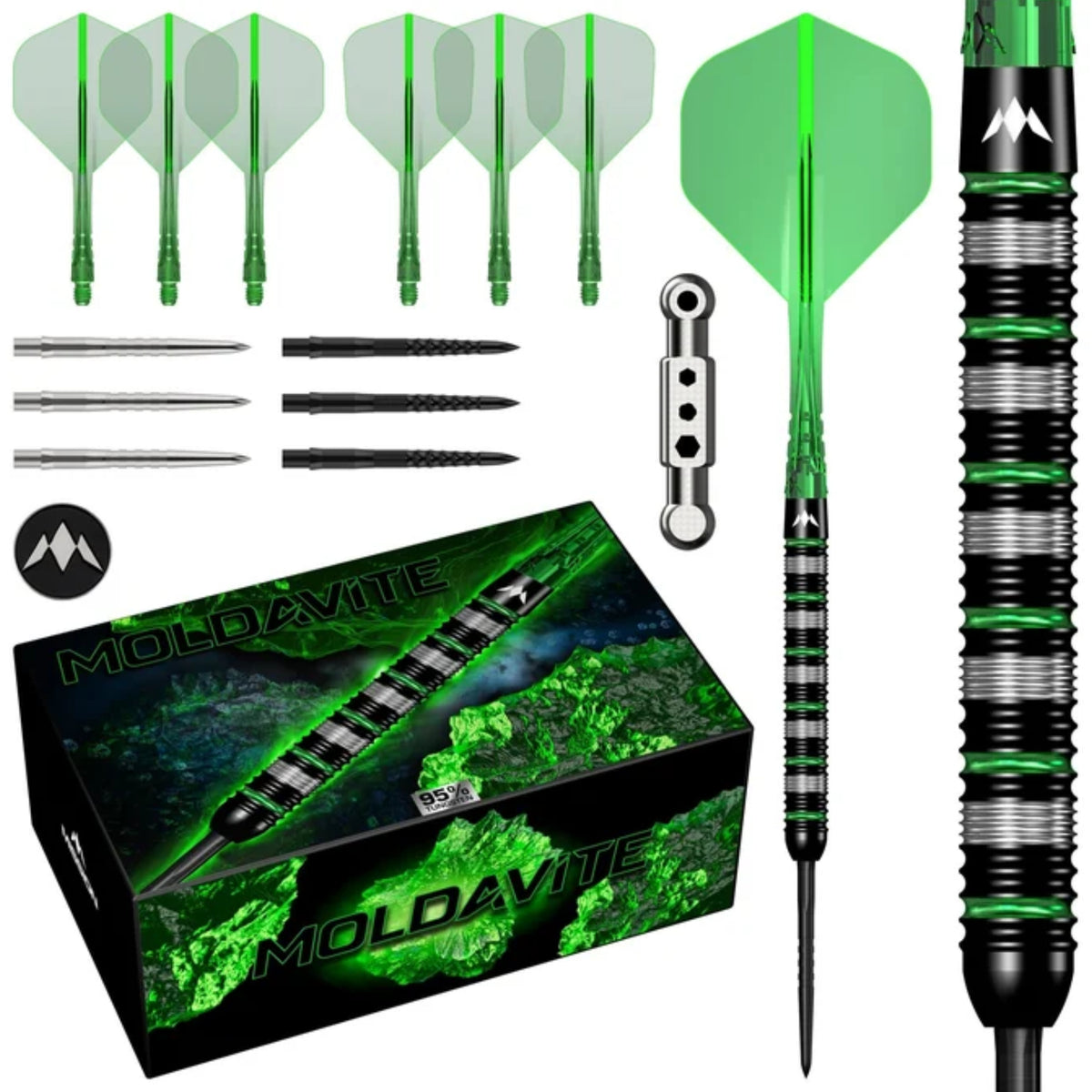 Mission Moldavite Darts Steel Tip - 95% Tungsten - Black & Green - 21G