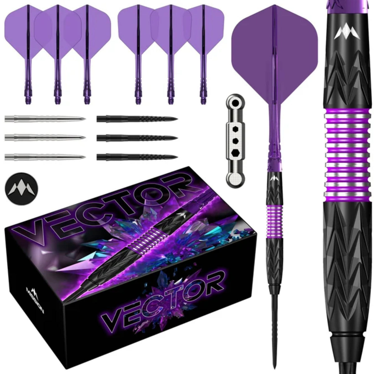 Mission Vector Darts Steel Tip - 95% Tungsten - Black PVD & Purple Electro - 22G