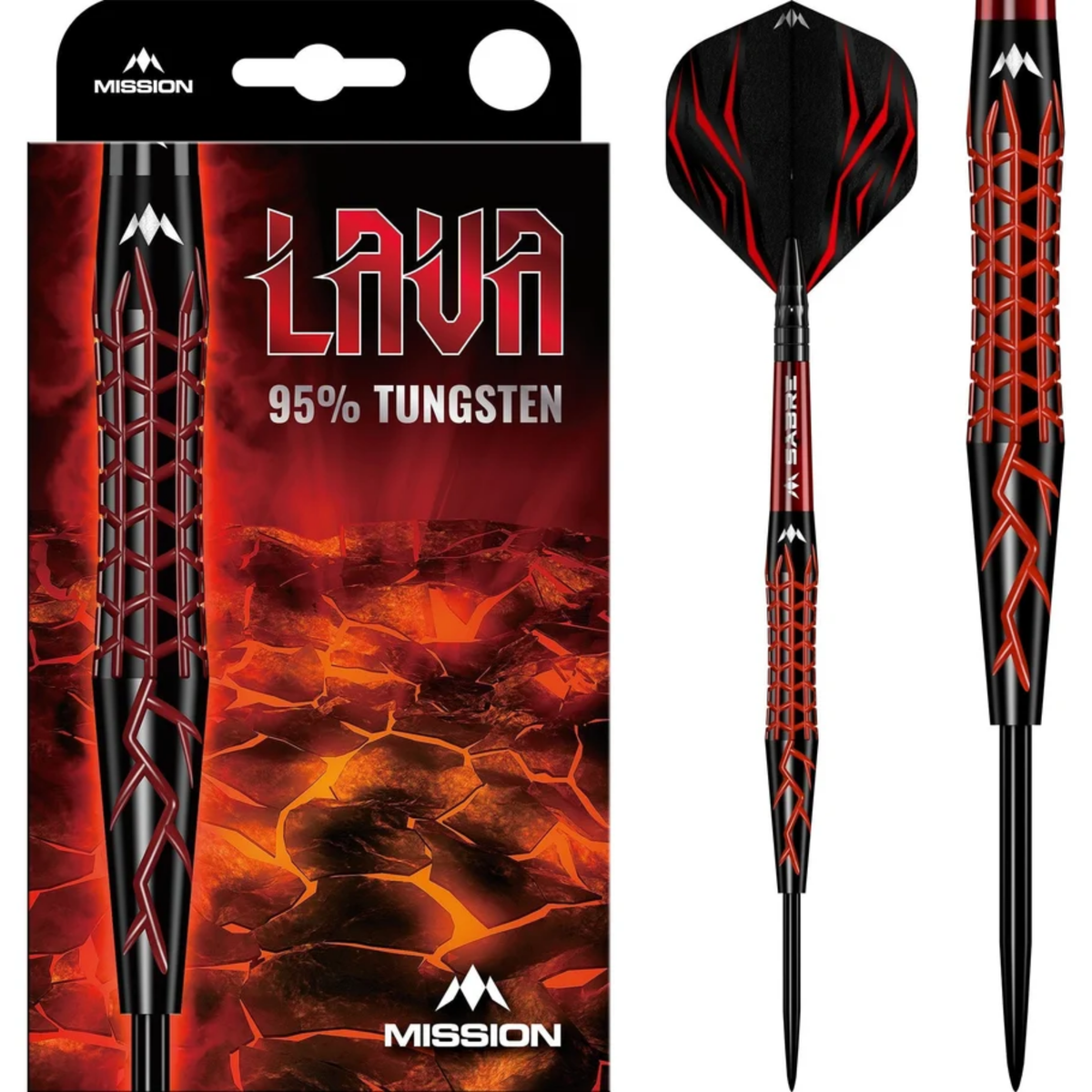 Mission Lava Darts Steel Tip - 95% Tungsten - Black & Red Electro